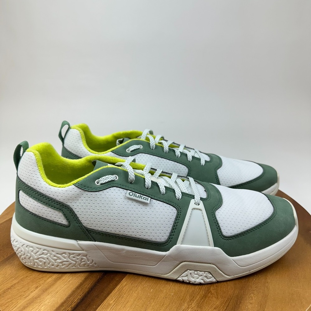 NWT Mens Olukai Anau Bright White Leaf Athletic Pickleball Sneakers Size 14 M